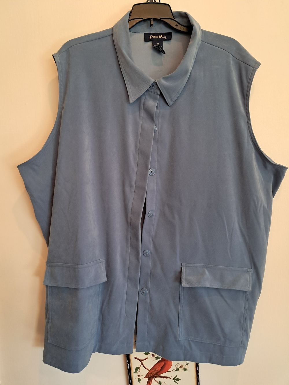 Denim&Co Slate Blue Sleeveless Button Front Vest